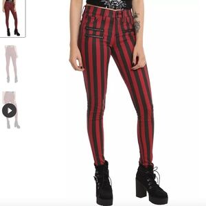 Hot Topic Blackheart Black & Red Stripe Zippered Stingerette Jeans size 3